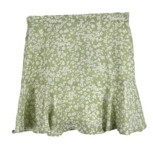 LE Lis Green With White floral Design Skirt Small